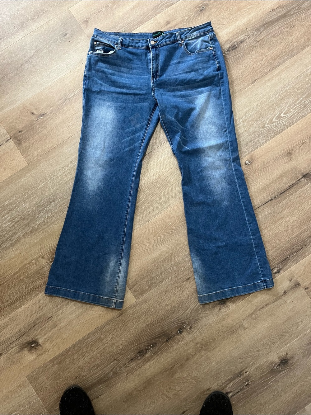 Women's Dark Blue Flare Jeans with Subtle Fading
